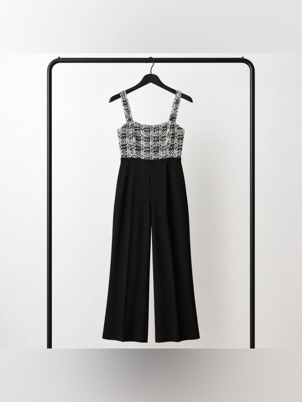 Black & White Tweed Bodice Wide-Leg Jumpsuit